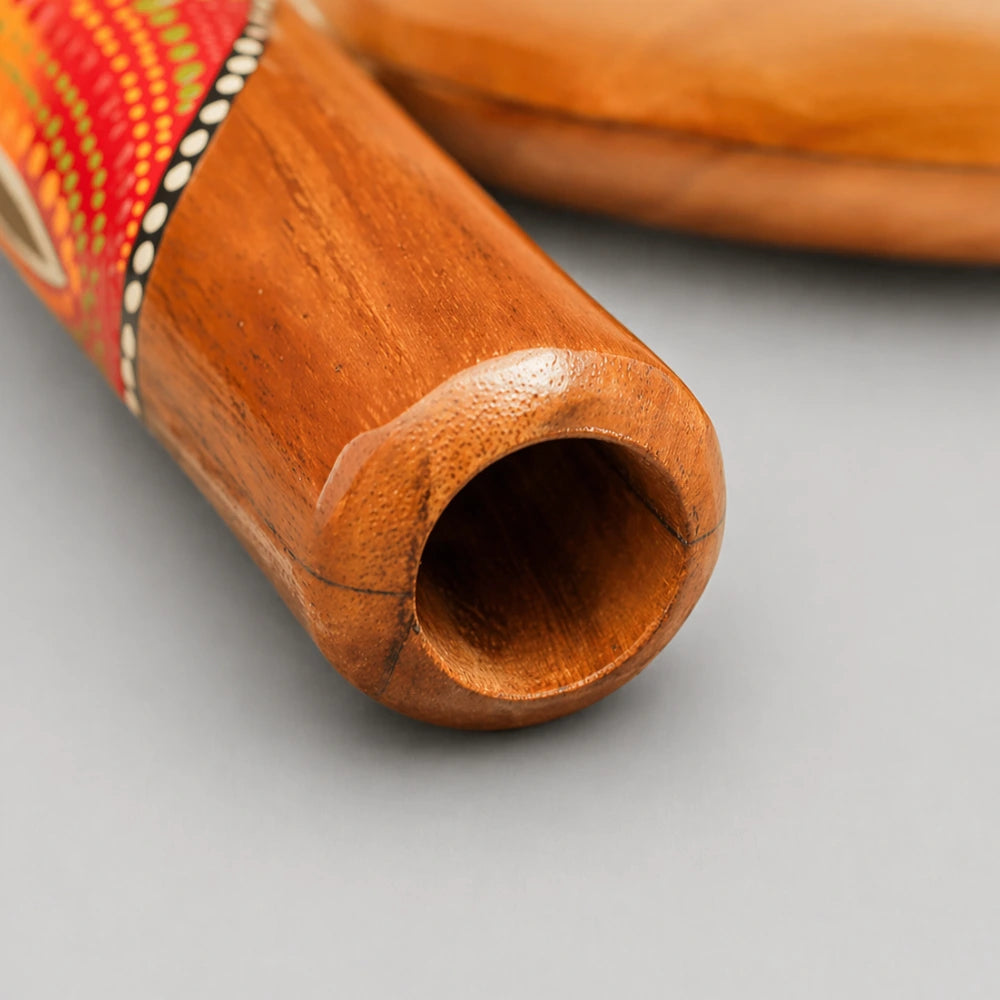 Close-up of the mouthpiece of the Spiral didgeridoo, highlighting its design