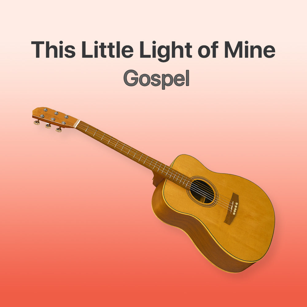Acoustic guitar on a gradient background with text 'This Little Light of Mine Gospel'.