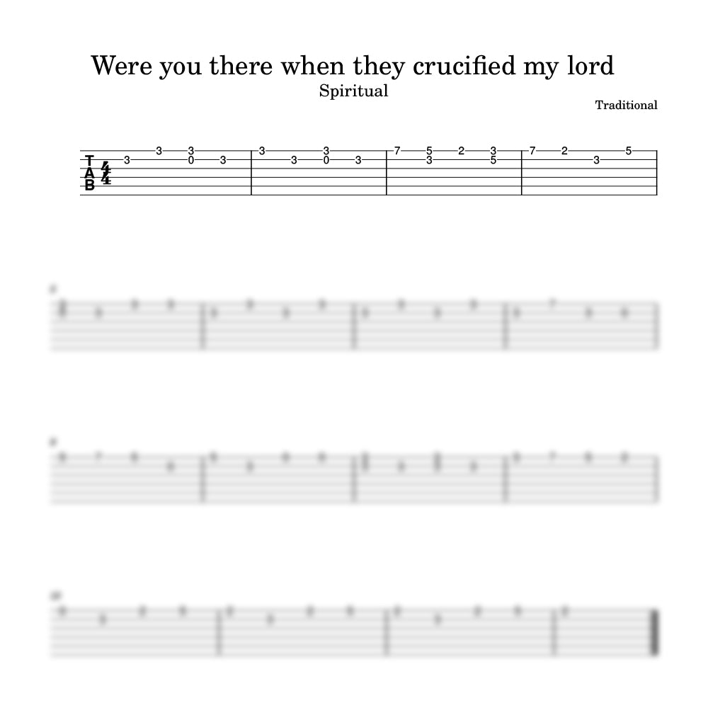 Sheet music for a spiritual song with guitar tablature
